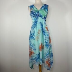 Vintage Dress Y2K Fairy Asymmetrical Floral Size 2 Midi Babydoll Blue V Neck